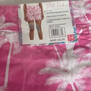 Stella Parker Pink Palm-Print Women's Bermuda Shorts NWT